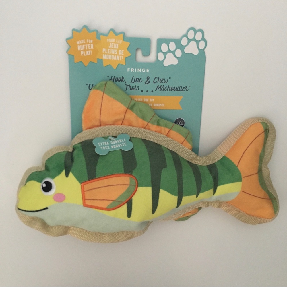Dog Toy 12” Fish Plush with Speaker “Hook, Line & Chew” NEW Fringe